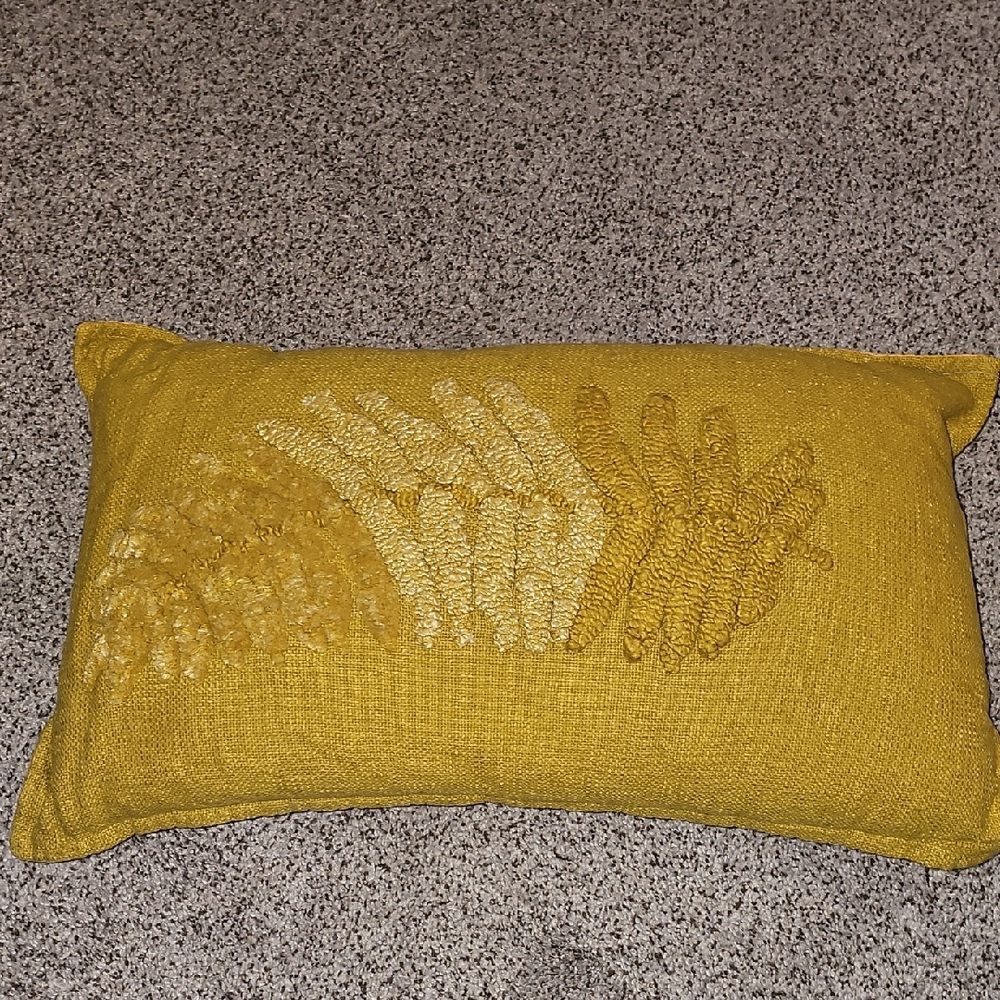 World Market Gold Yellow Tonal Embroidered Tufted Leaf Throw Pillow
